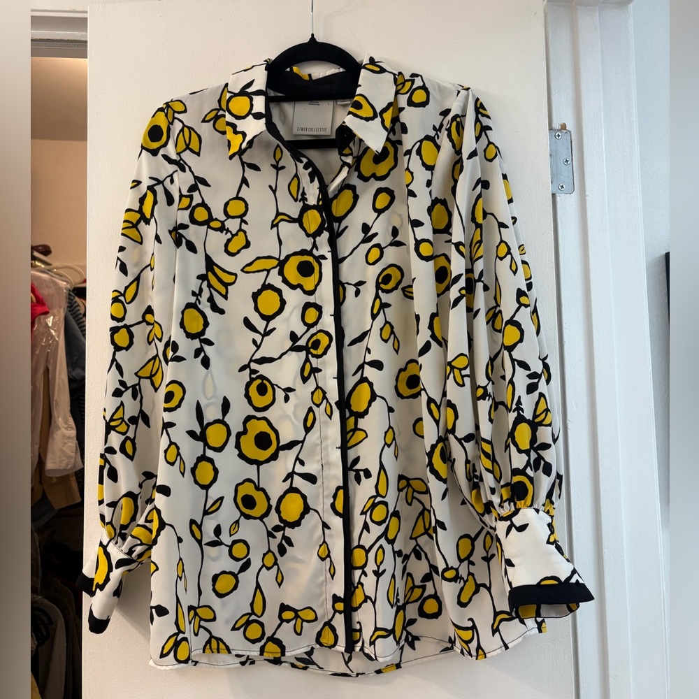C/MEO Collective Black and yellow floral Button Down size Small